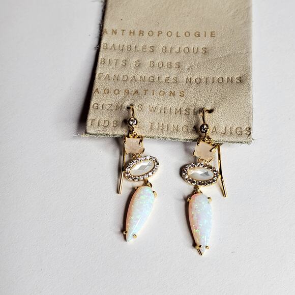 Anthropologie 3 tiered stone 1 drop Hook earrings Gold over brass New with Tags - Picture 3 of 5